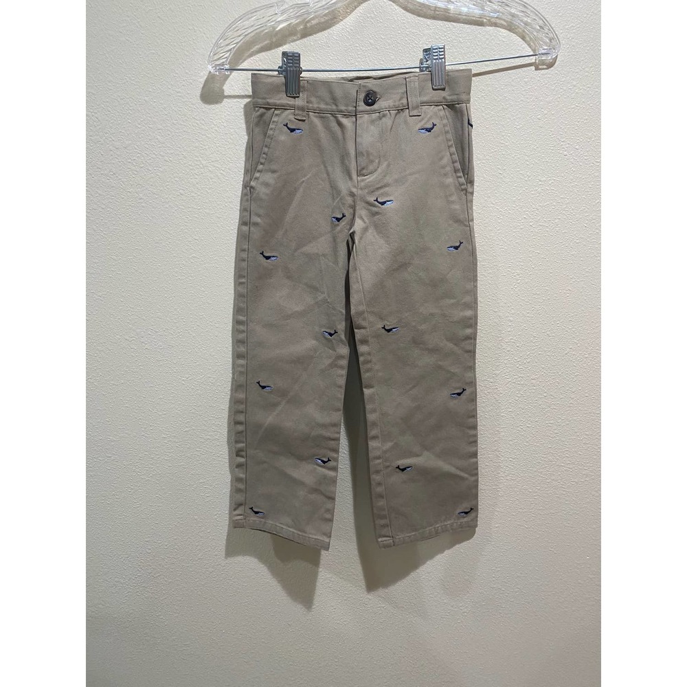 Janie and Jack Tan Embroidered Whale Chinos